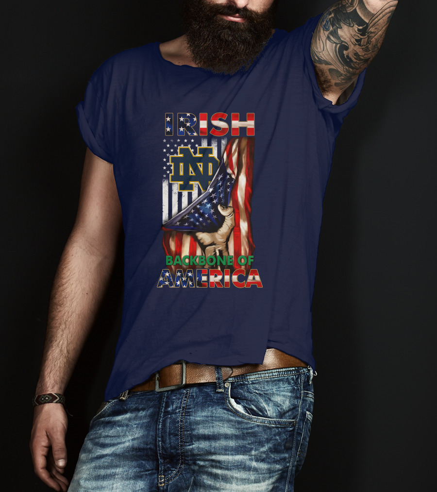 Notre Dame Fighting Irish Nd Logo Backbone Of America Flag T-Shirt