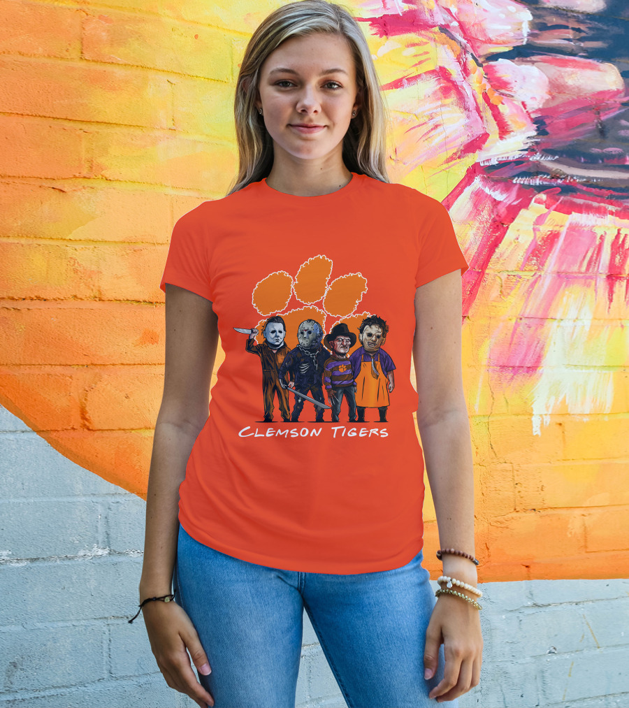 Clemson Tigers Halloween Slasher Squad Horror Characters T-Shirt