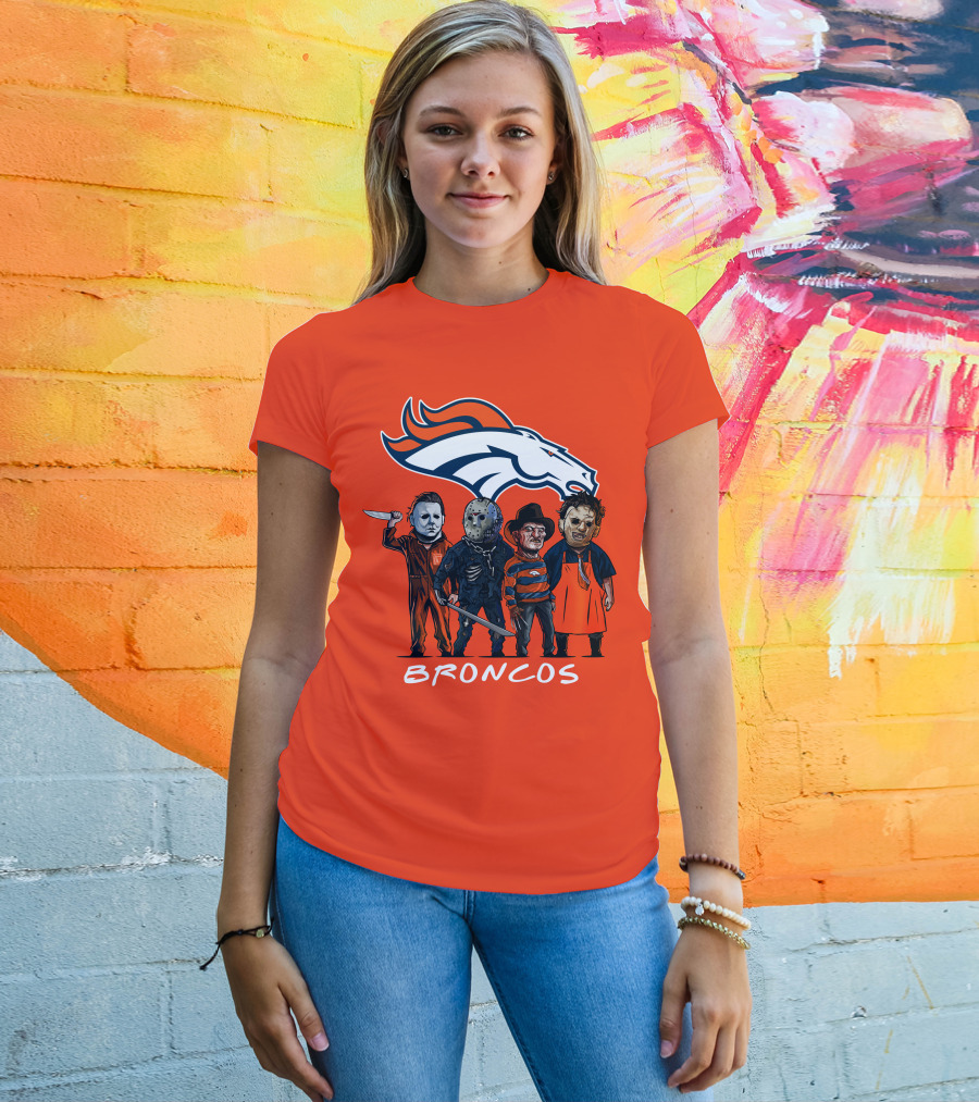 Broncos Halloween Slasher Squad Denver Team Horror Icons T-Shirt