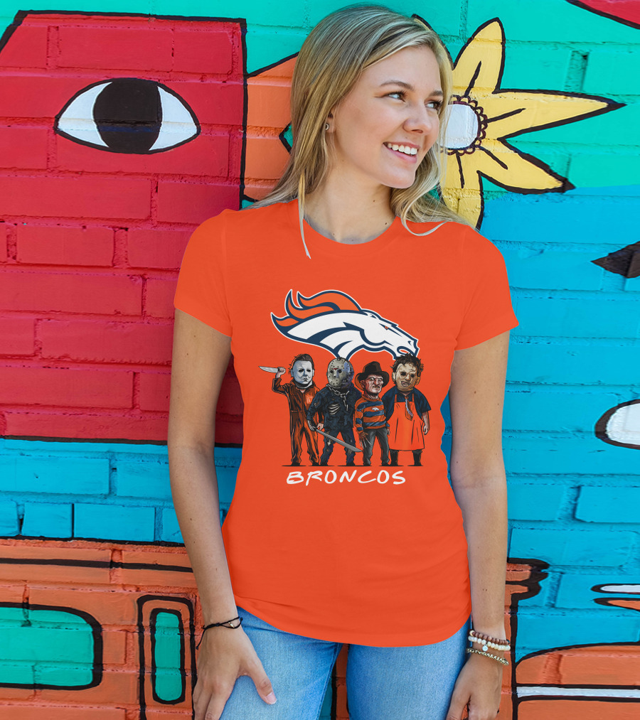 Broncos Halloween Slasher Squad Denver Team Horror Icons T-Shirt