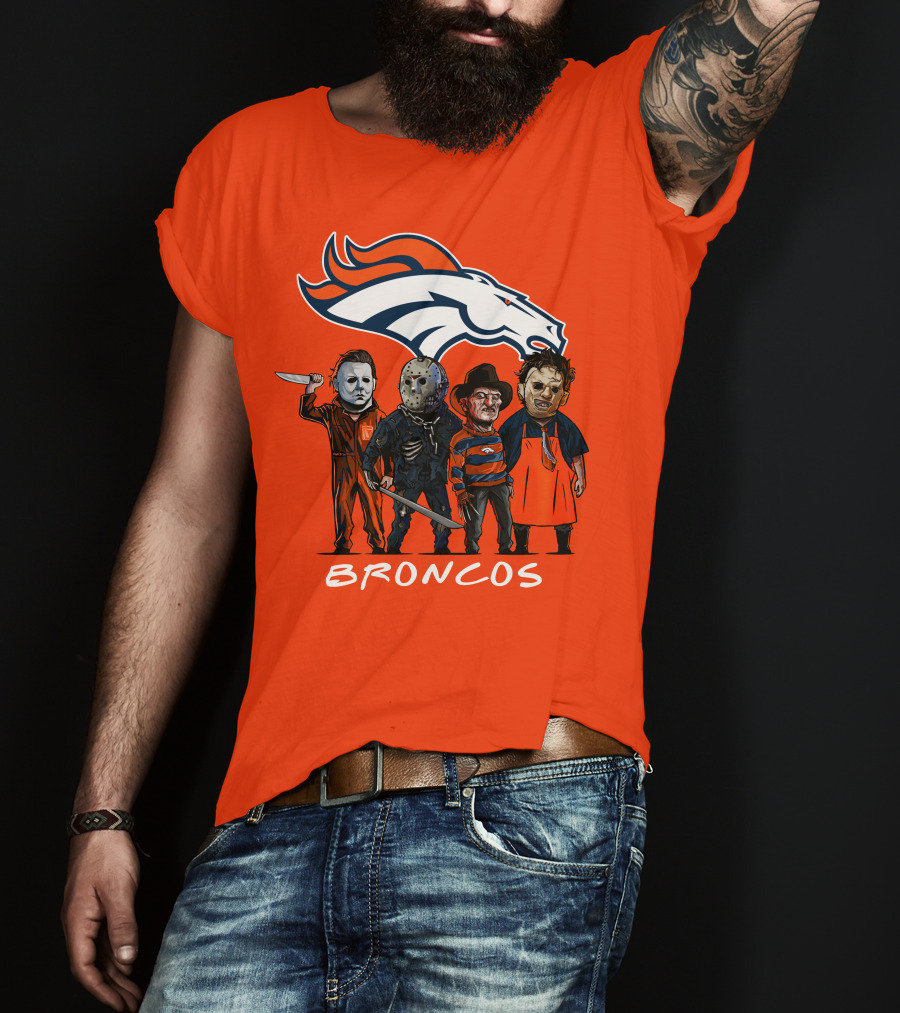Broncos Halloween Slasher Squad Denver Team Horror Icons T-Shirt