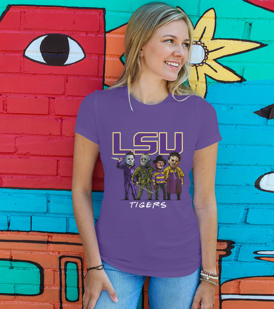 LSU Tigers Halloween The Slasher Squad Teams Horror Characters T-Shirt