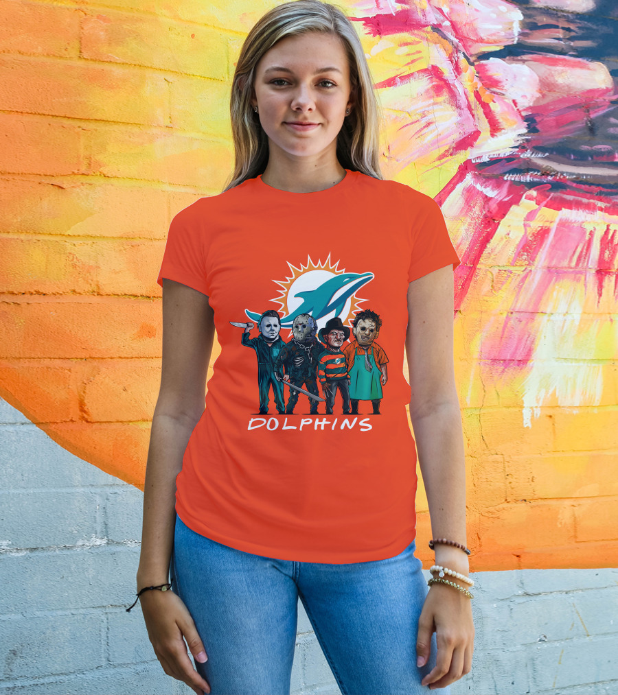 Miami Dolphins Halloween The Slasher Squad Teams Horror Characters T-Shirt