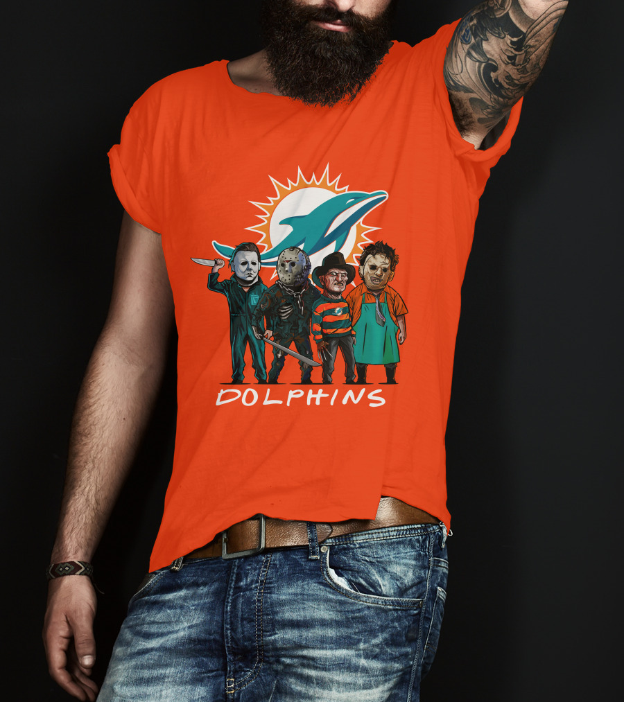 Miami Dolphins Halloween The Slasher Squad Teams Horror Characters T-Shirt