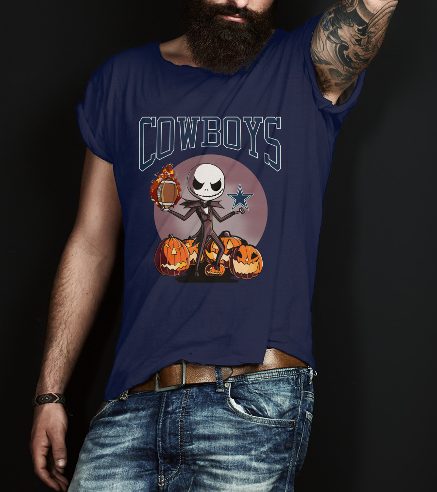 Cowboys Jack Skellington Halloween Football Pumpkins T-Shirt
