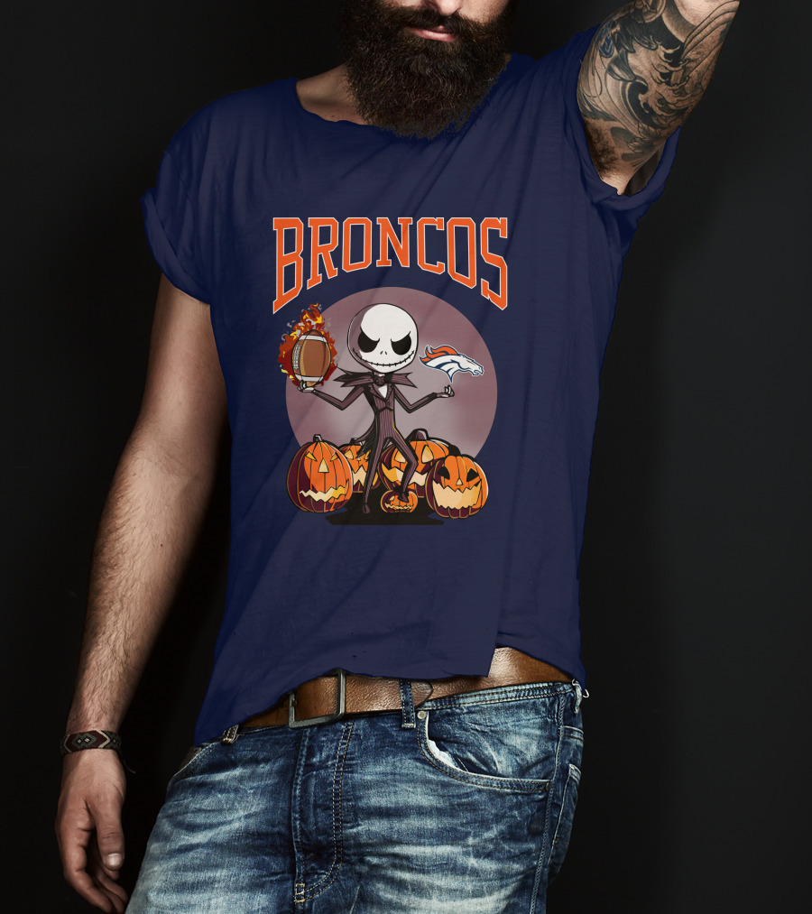 Broncos Jack Skellington Halloween Denver Football Pumpkins T-Shirt