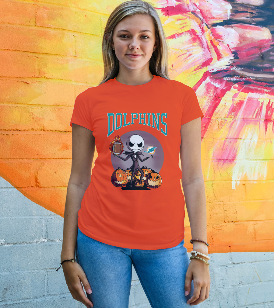 Dolphins Jack Skellington Halloween Miami Football Pumpkins T-Shirt