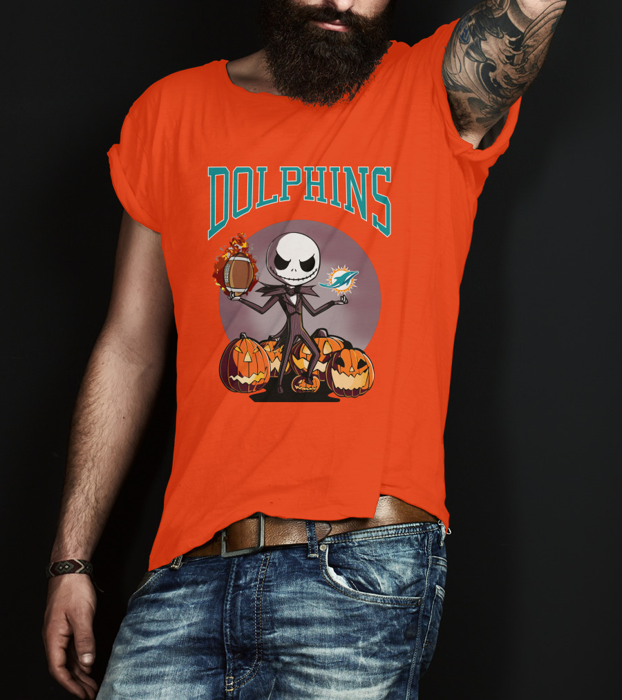 Dolphins Jack Skellington Halloween Miami Football Pumpkins T-Shirt