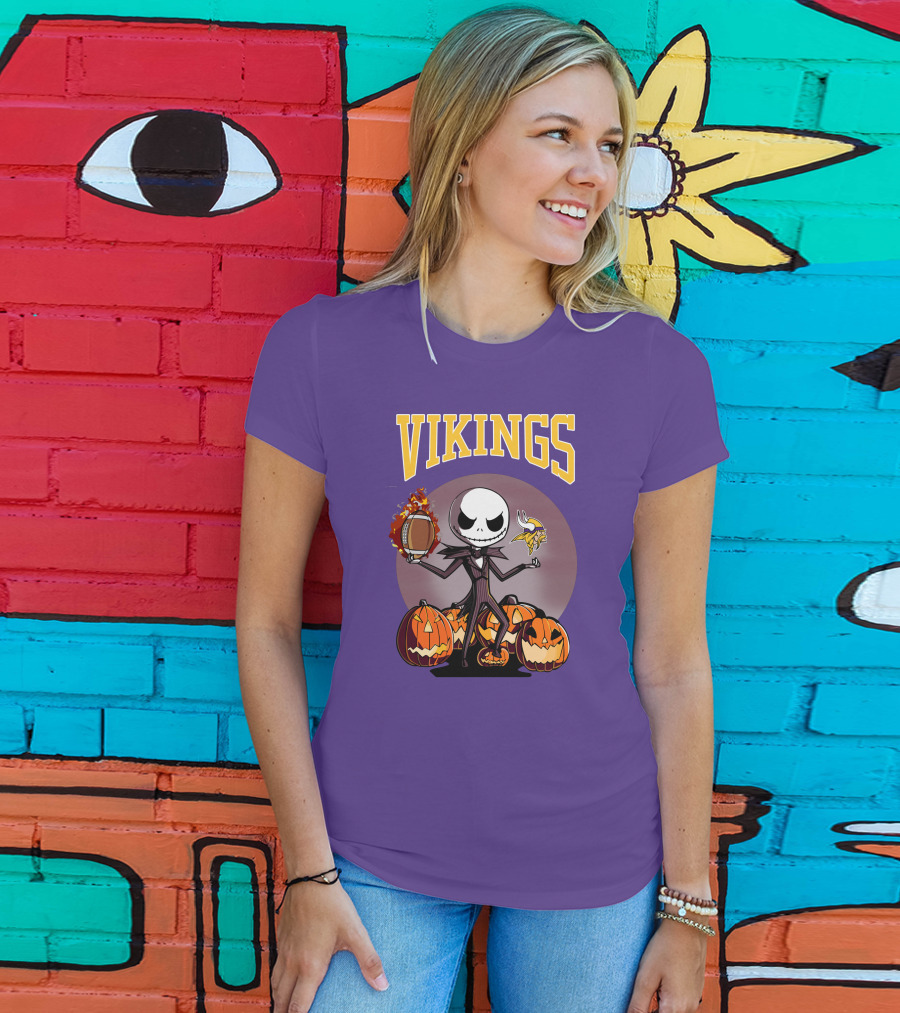 Vikings Jack Skellington Halloween Football Pumpkins T-Shirt