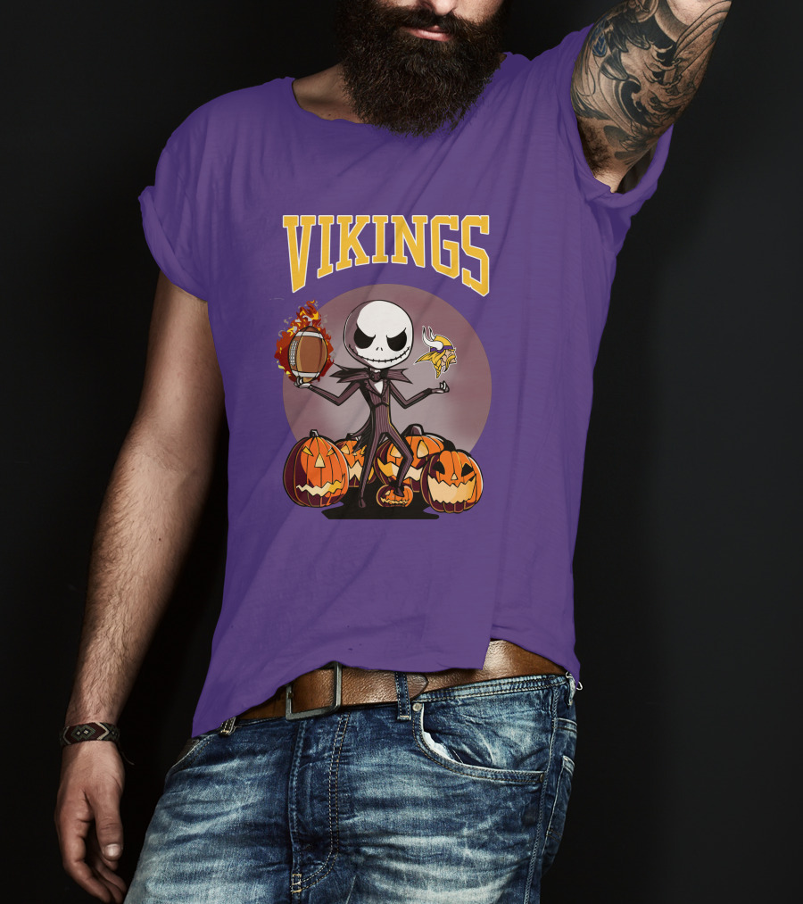 Vikings Jack Skellington Halloween Football Pumpkins T-Shirt