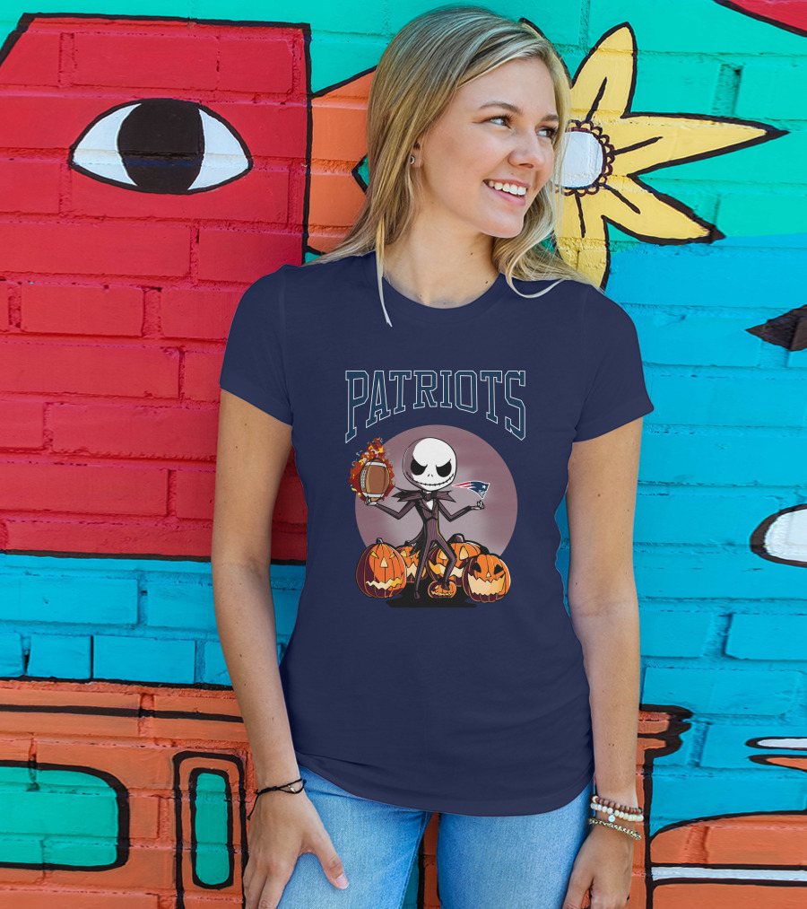 Patriots Jack Skellington Halloween New England Football Pumpkins T-Shirt