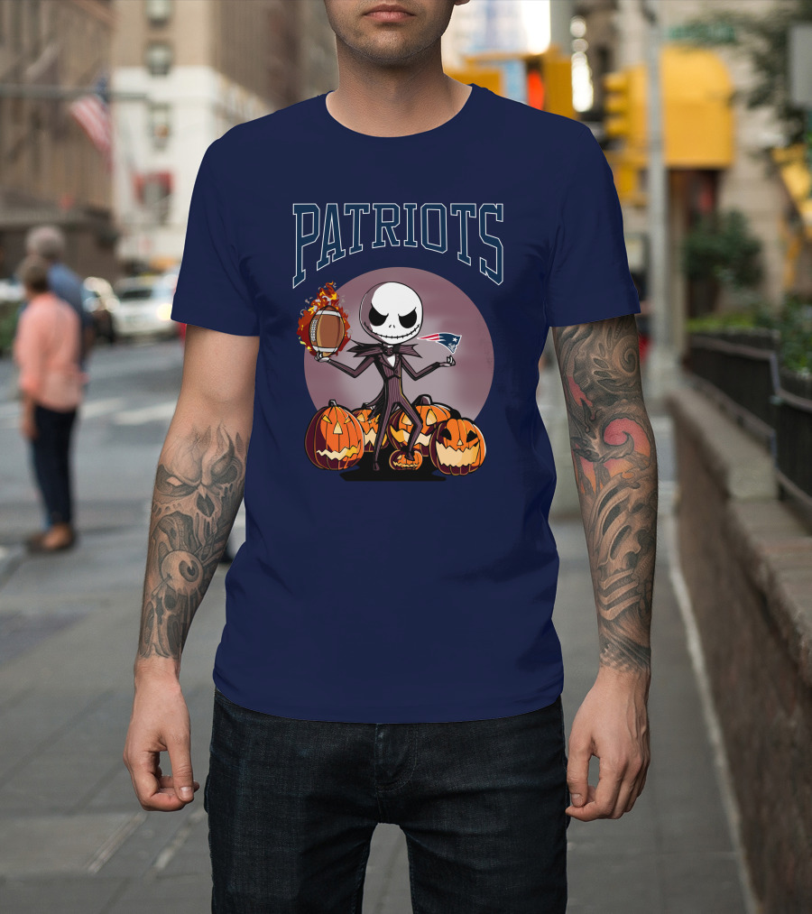 Patriots Jack Skellington Halloween New England Football Pumpkins T-Shirt
