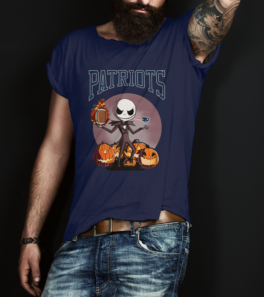 Patriots Jack Skellington Halloween New England Football Pumpkins T-Shirt