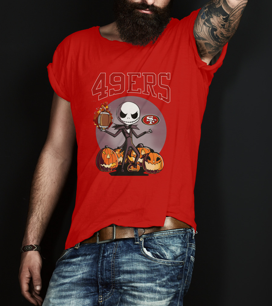 49ers Jack Skellington Halloween Pumpkins Sf Football T-Shirt