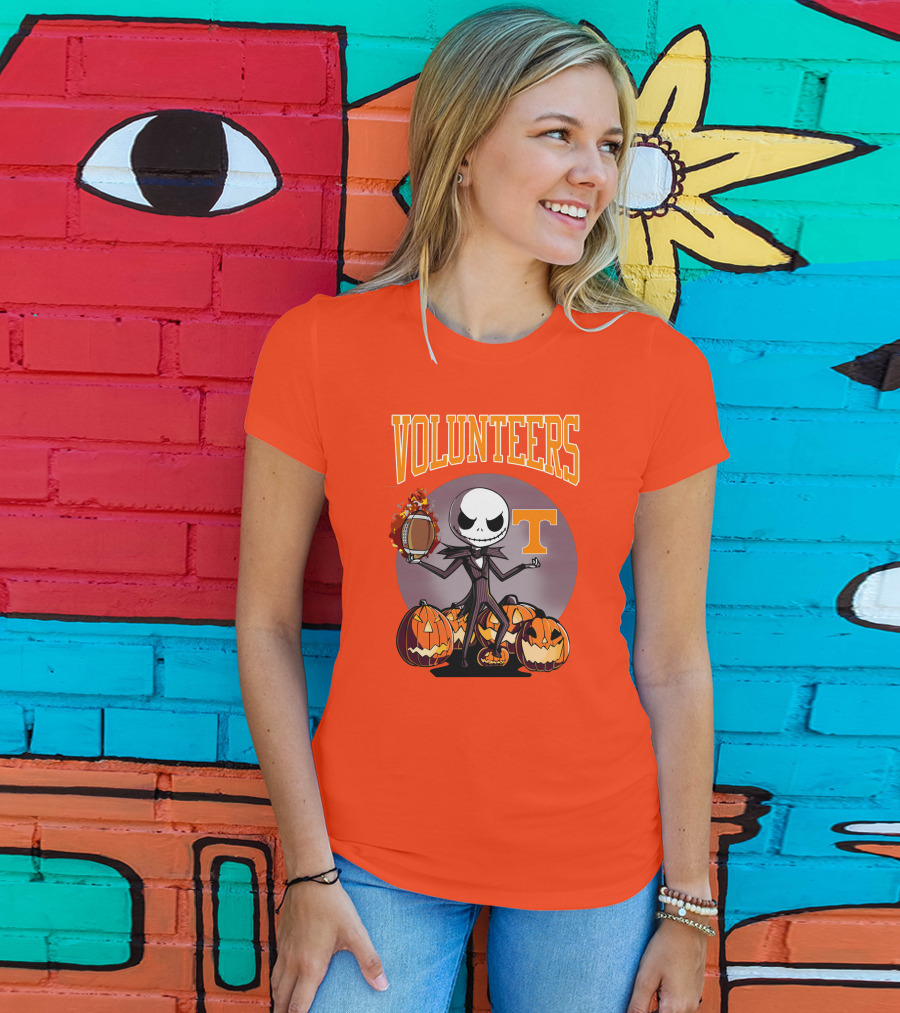 Tennessee Volunteers Jack Skellington Halloween Football Pumpkins T-Shirt