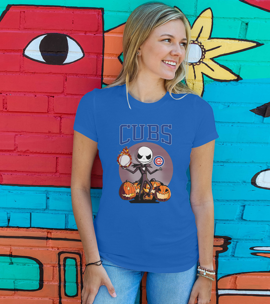 Cubs Jack Skellington Halloween Baseball Pumpkin T-Shirt