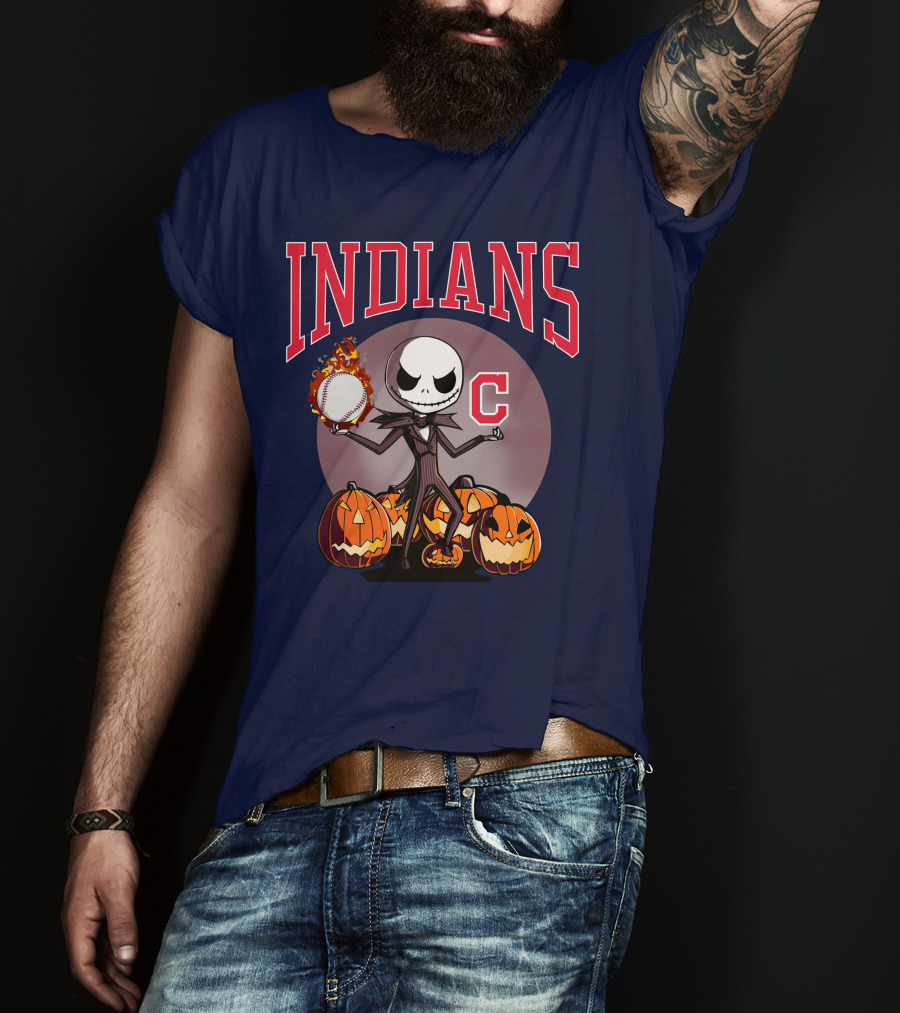 Indians Jack Skellington Halloween Baseball Pumpkins T-Shirt