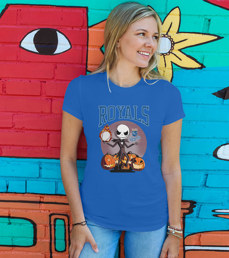 Royals Kansas City Halloween Jack Skellington Baseball Jack-o'-Lanterns T-Shirt