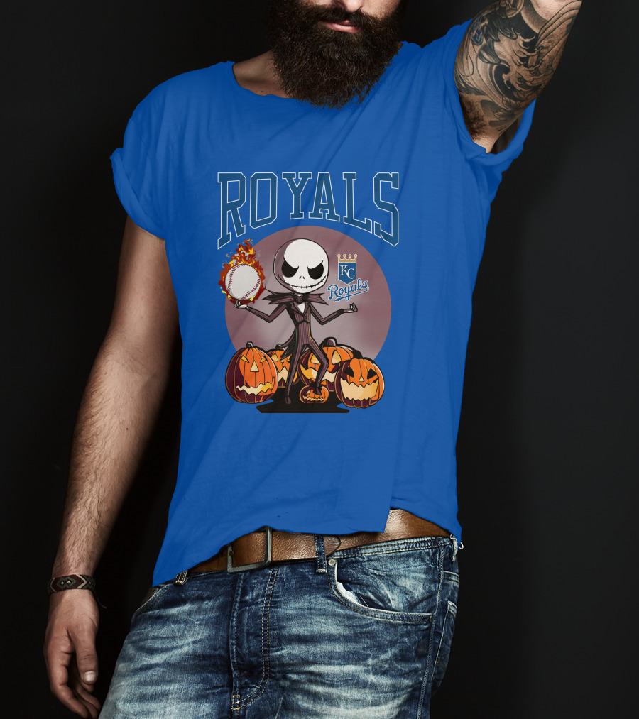 Royals Kansas City Halloween Jack Skellington Baseball Jack-o'-Lanterns T-Shirt