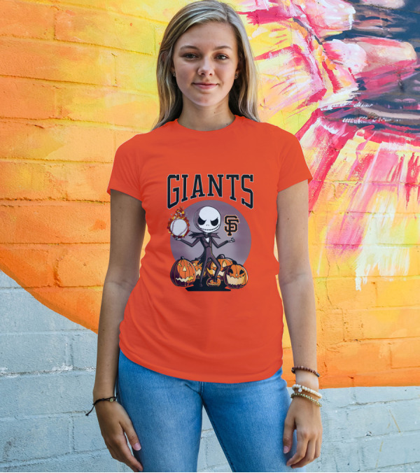 Giants Jack Skellington SF Logo Halloween Pumpkins Baseball T-Shirt
