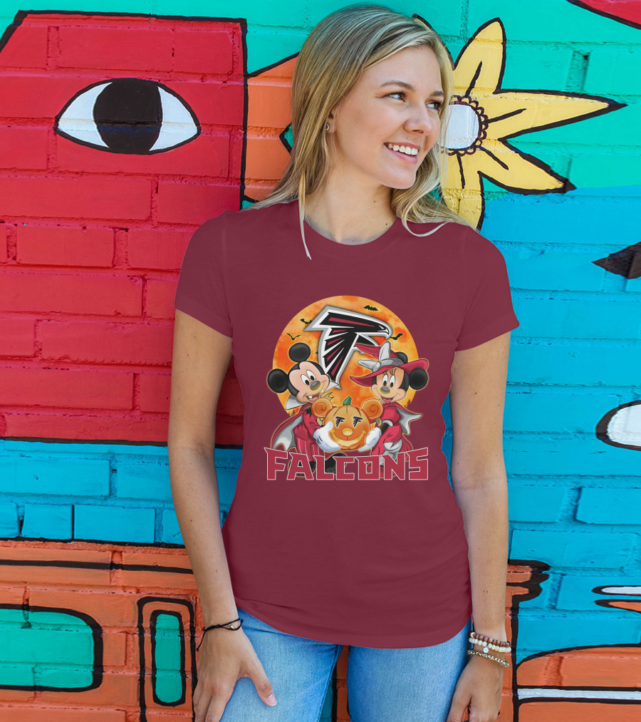 Atlanta Falcons Mickey Mouse Minnie Mouse Halloween Pumpkin T-Shirt