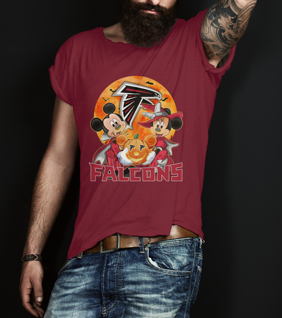 Atlanta Falcons Mickey Mouse Minnie Mouse Halloween Pumpkin T-Shirt