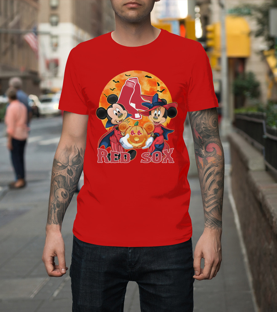 Boston Red Sox Mickey And Minnie Mouse Halloween Pumpkin T-Shirt