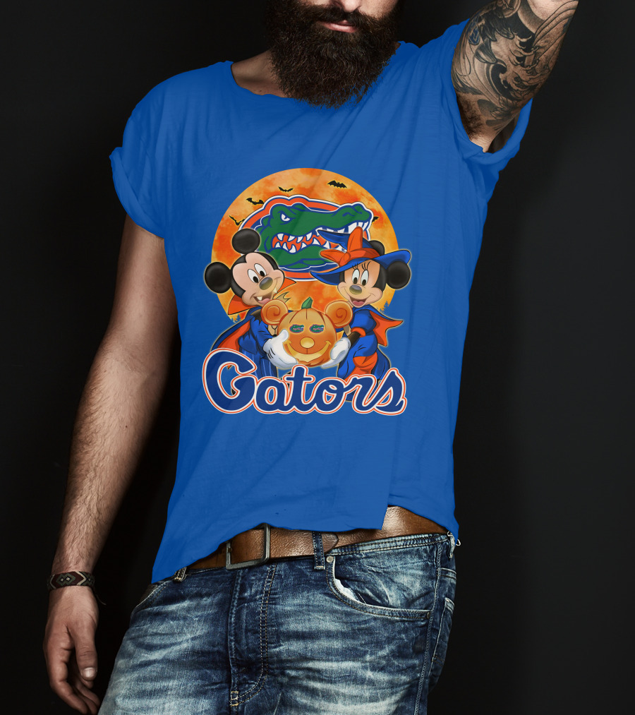 Florida Gators Mickey Mouse And Minnie Mouse Halloween Pumpkin T-Shirt