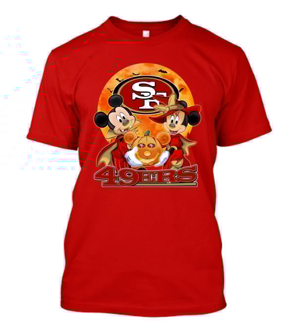 San Francisco 49ers Mickey Mouse Minnie Mouse Halloween Pumpkin T-Shirt