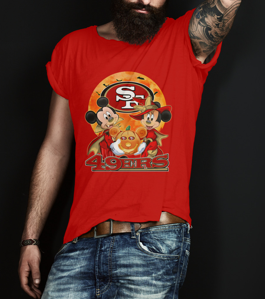San Francisco 49ers Mickey Mouse Minnie Mouse Halloween Pumpkin T-Shirt
