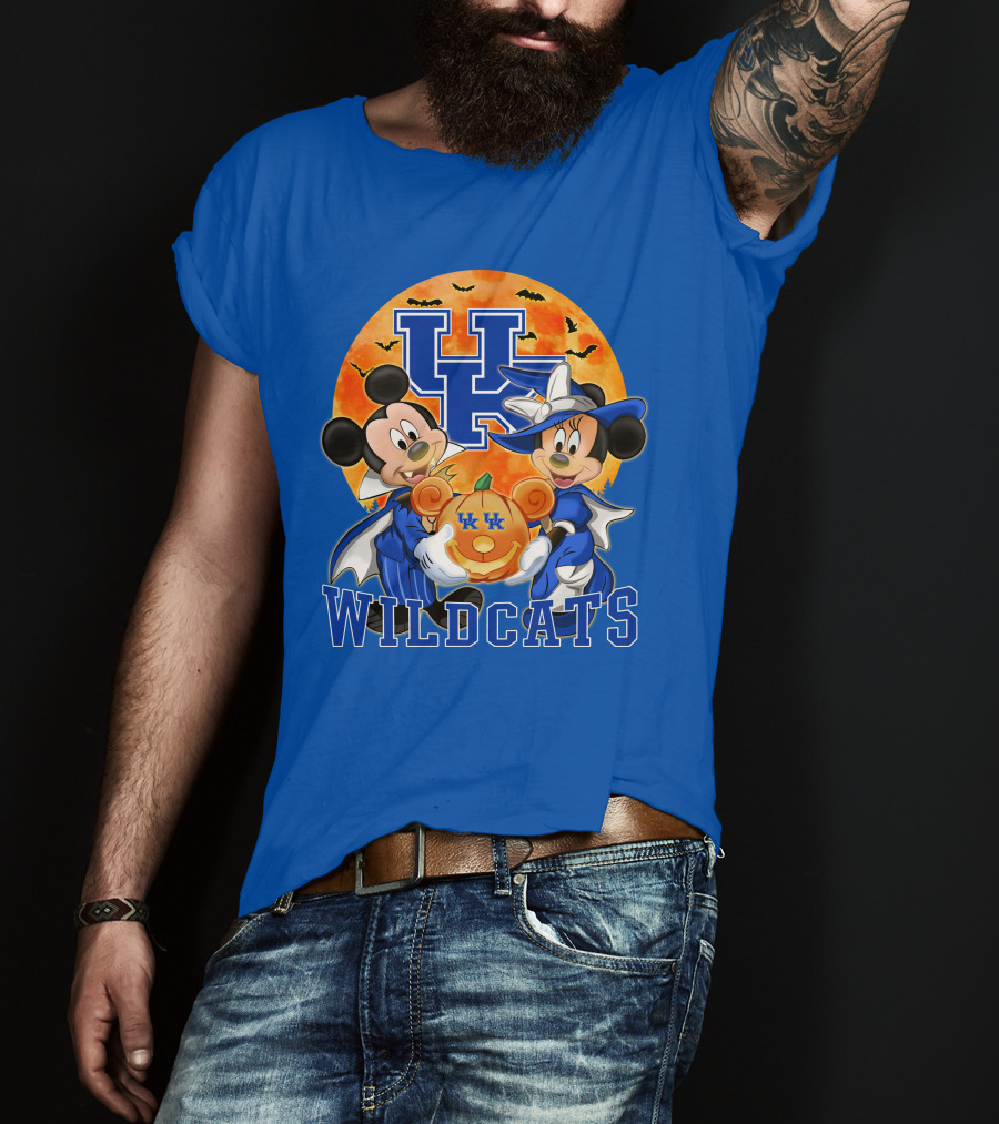 Kentucky Wildcats Mickey Mouse Minnie Mouse Halloween Moon Pumpkin T-Shirt