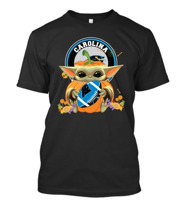 Halloween Pumpkin Baby Yoda Carolina Panthers Football Hug T-Shirt