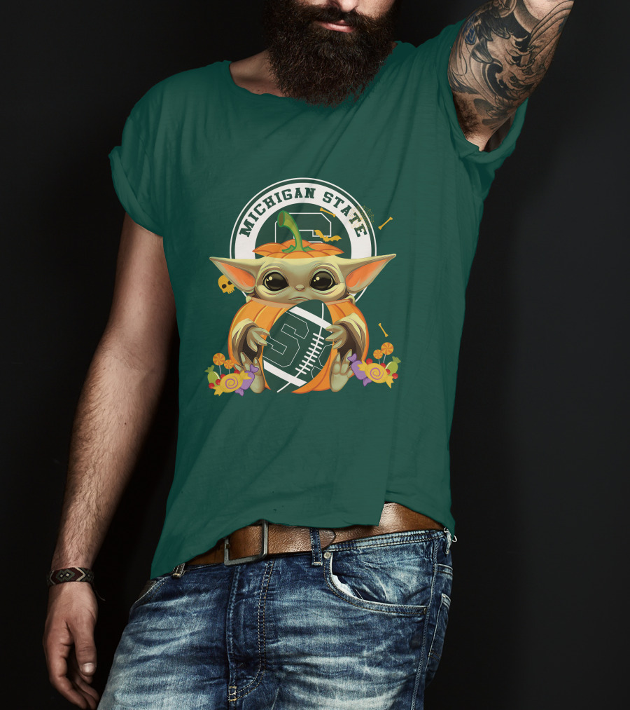 Halloween Pumpkin Baby Yoda Michigan State Spartans T-Shirt