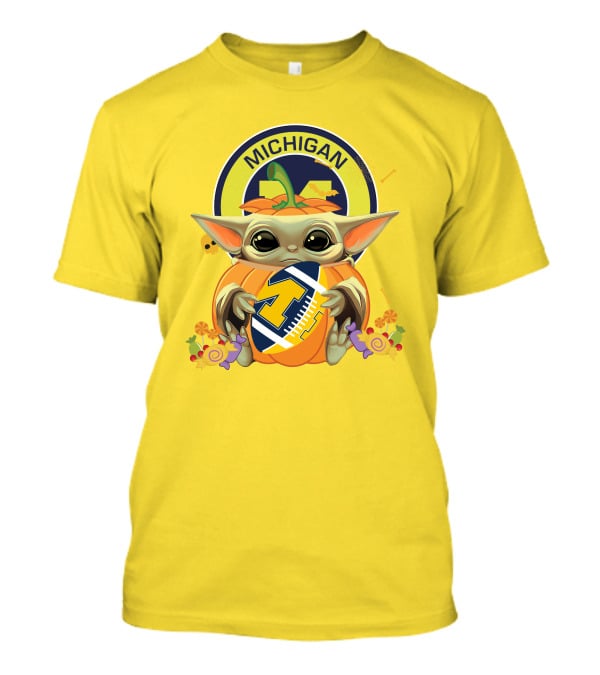 Halloween Pumpkin Baby Yoda Hug Michigan Wolverines Football T-Shirt