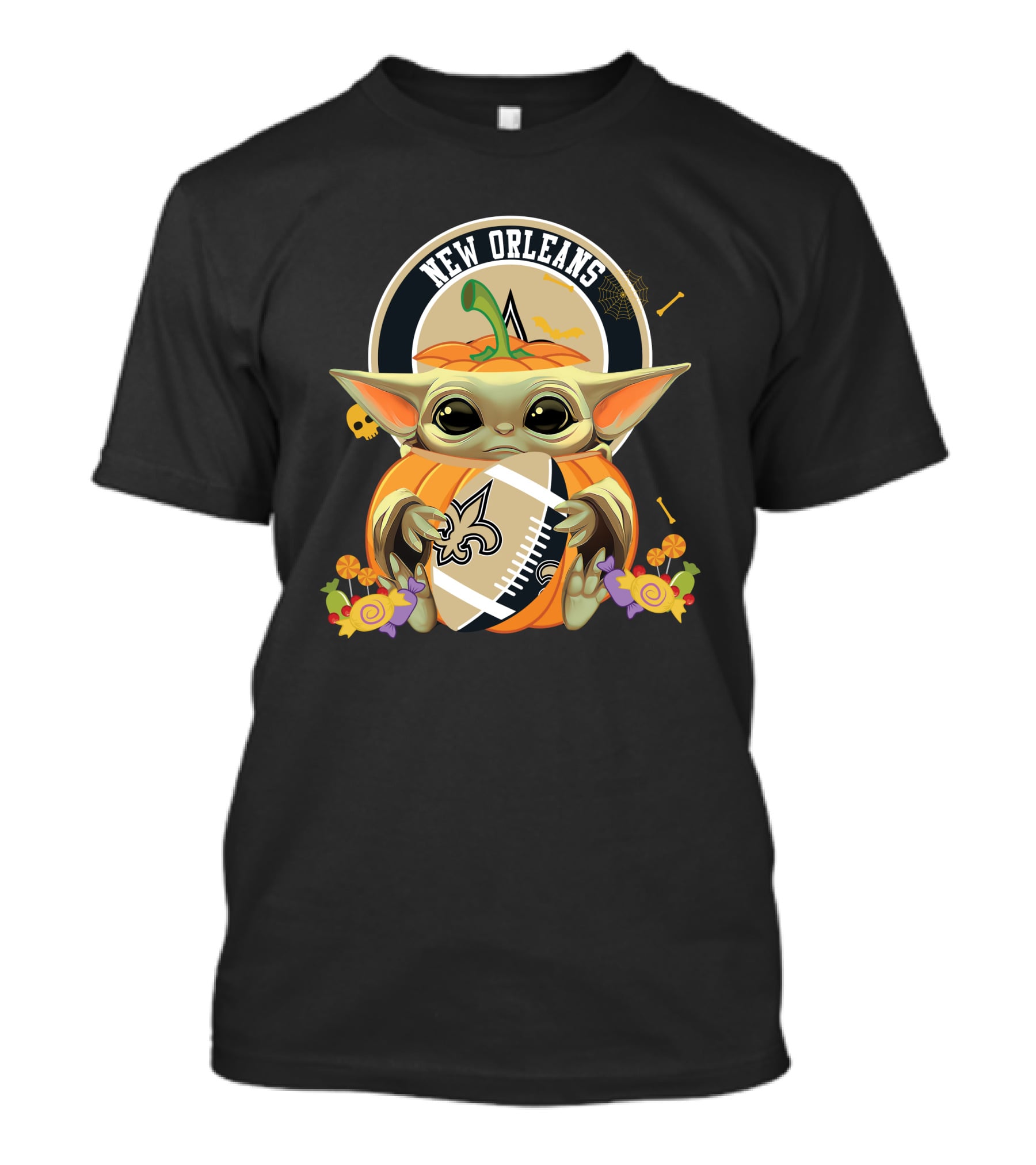Halloween Pumpkin Baby Yoda Hug New Orleans Saints Football T-Shirt