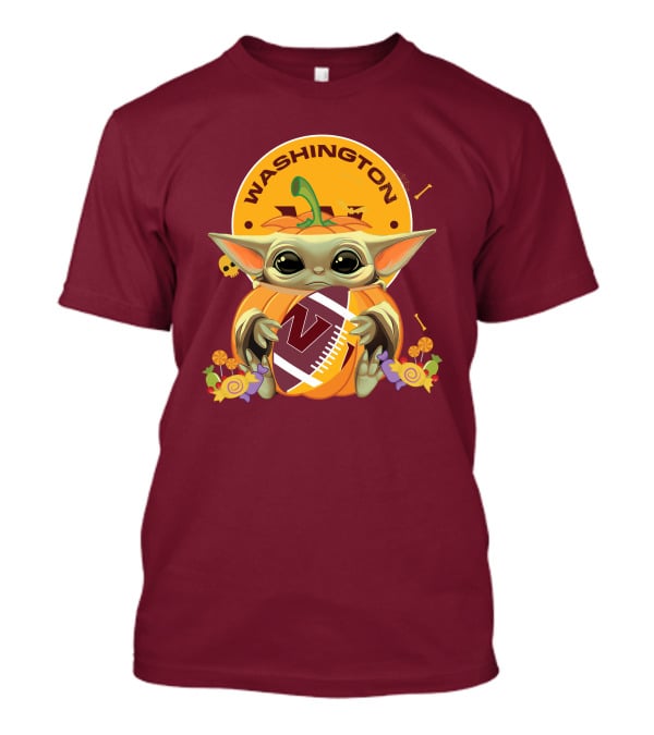 Halloween Baby Yoda Pumpkin Hugging Washington Football Team T-Shirt
