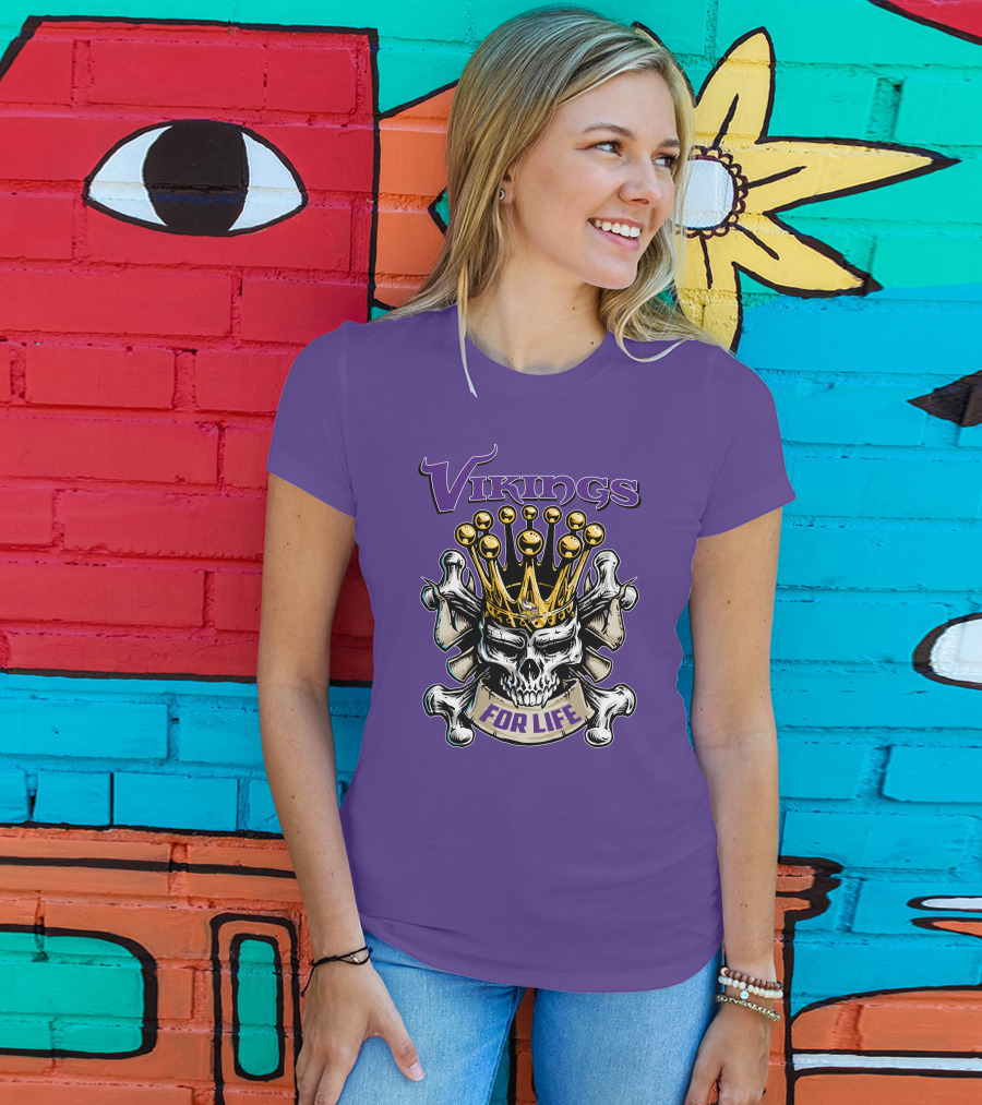 Vikings Skull King Crown For Life Minnesota T-Shirt