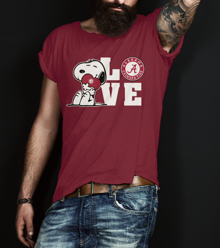 Snoopy Love Alabama Crimson Tide Football T-Shirt