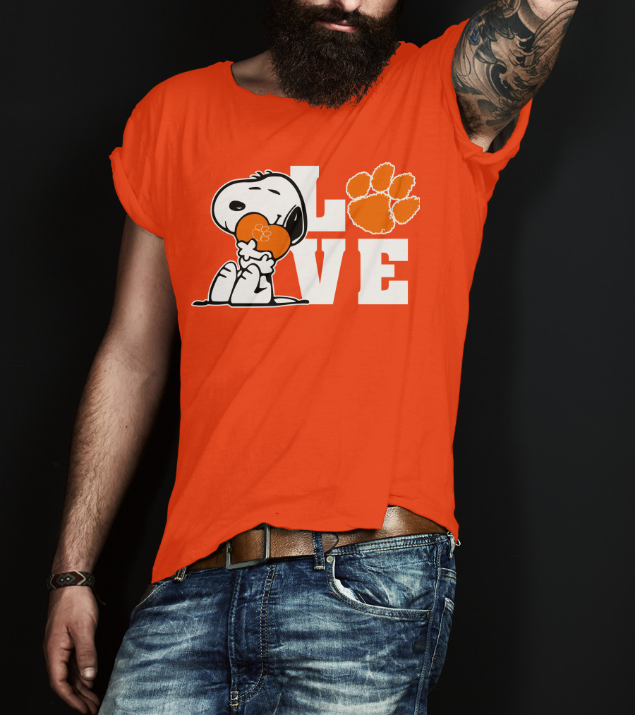 Snoopy Heart Love Clemson Tigers Paw Print T-Shirt