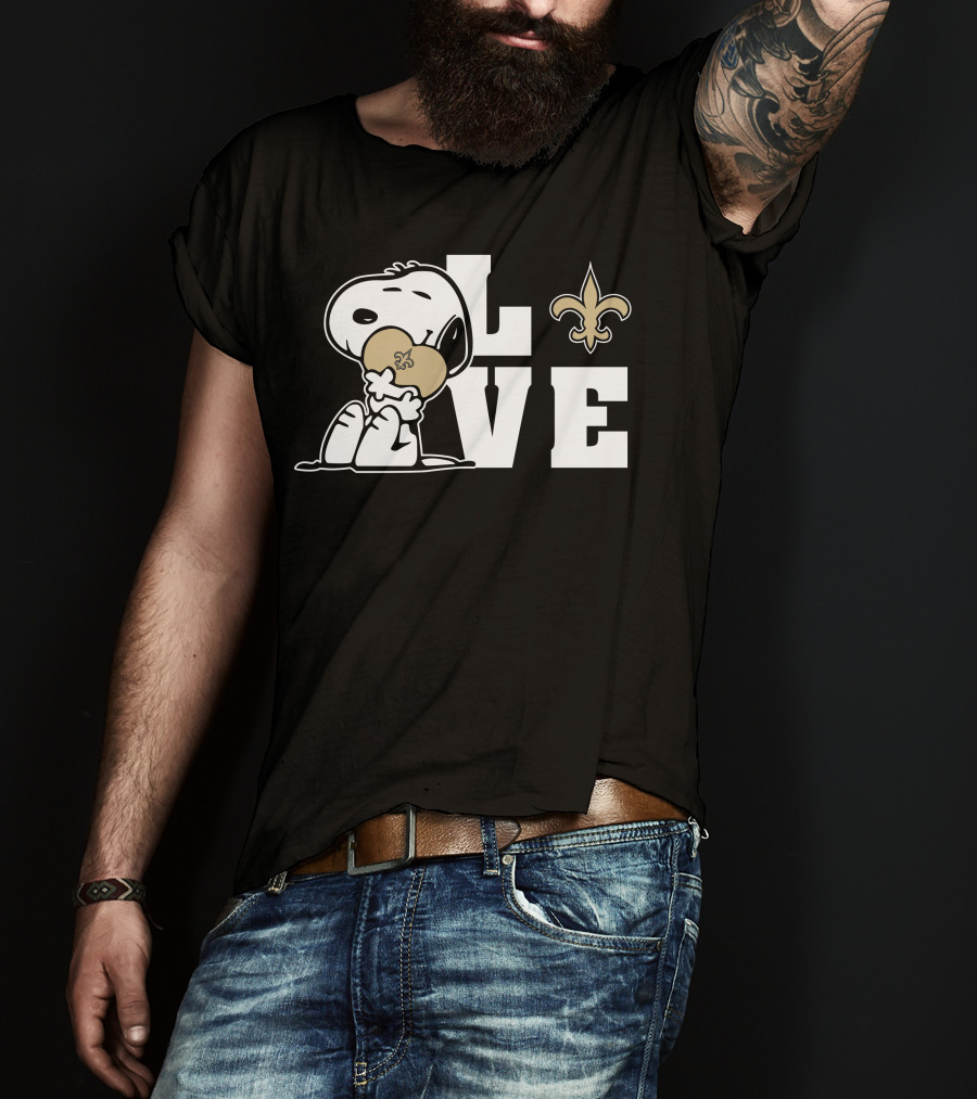 Snoopy Love New Orleans Saints Fleur-De-Lis Heart T-Shirt