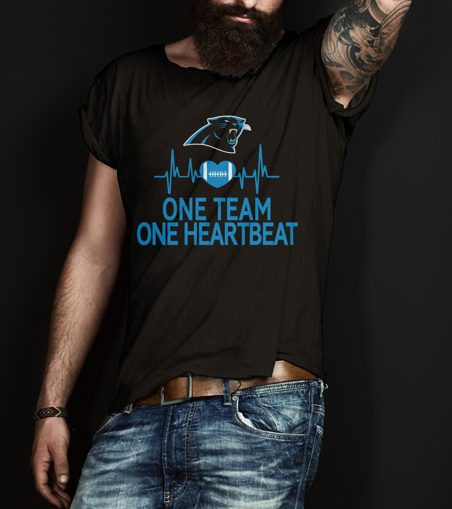 Carolina Panthers One Team One Heartbeat Football Logo Heartbeat T-Shirt