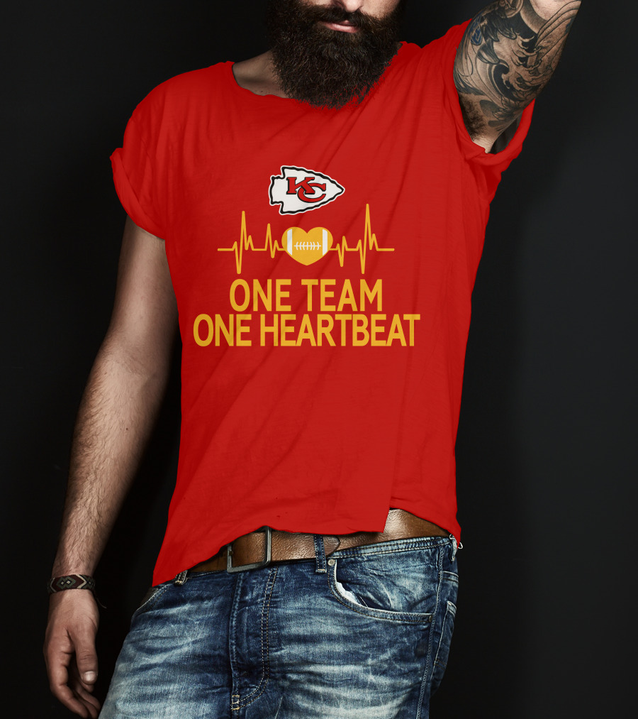 Kansas City Chiefs KC Logo Heartbeat Football One Team One Heartbeat T-Shirt