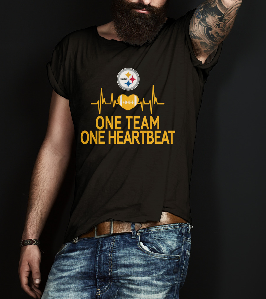 Pittsburgh Steelers Logo One Team One Heartbeat Football Heartbeat T-Shirt