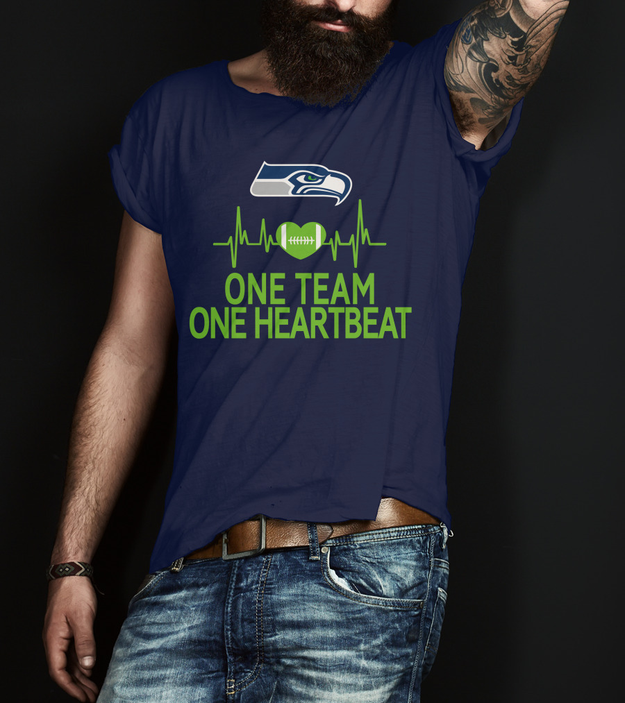 Seattle Seahawks Logo One Team One Heartbeat Football Heartbeat T-Shirt