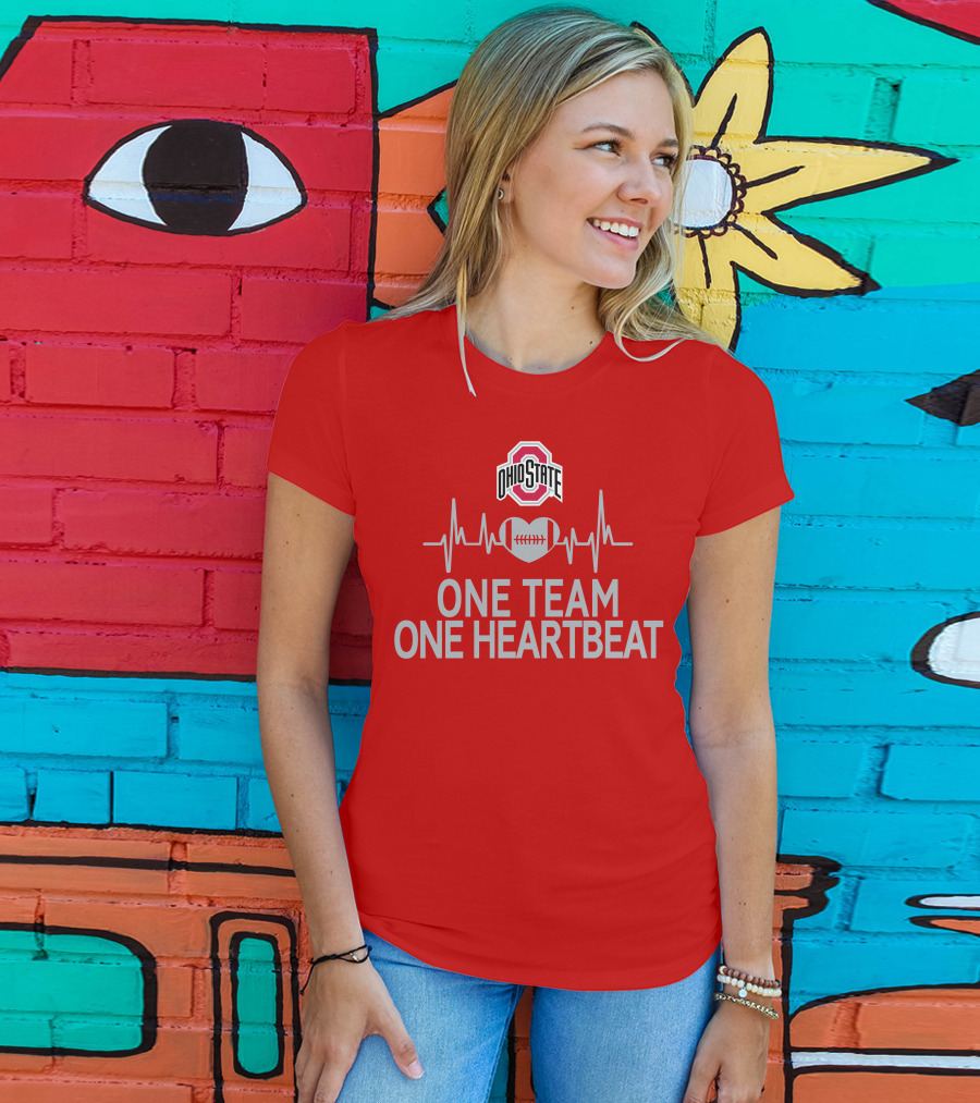 Ohio State Buckeyes Logo One Team One Heartbeat Football Heartbeat Line T-Shirt
