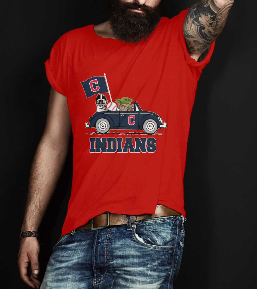 Cleveland Indians Baby Yoda Darth Vader Car Star Wars T-Shirt