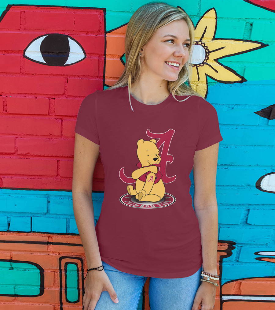 Alabama Crimson Tide Pooh Bear Sitting With Crimson T-Shirt