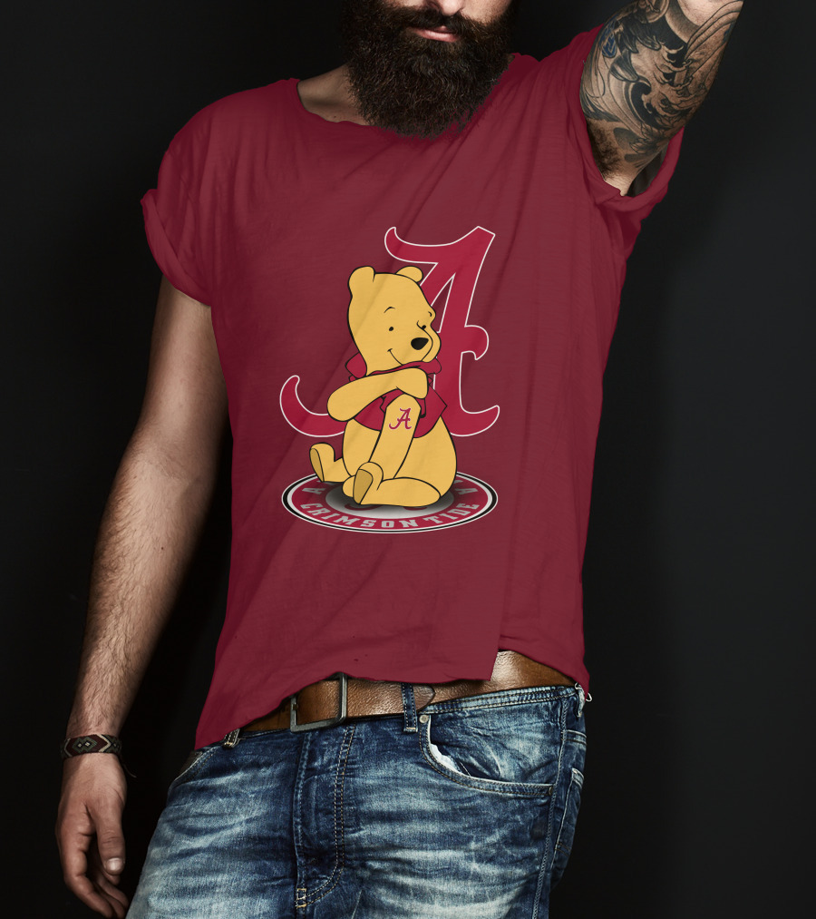 Alabama Crimson Tide Pooh Bear Sitting With Crimson T-Shirt