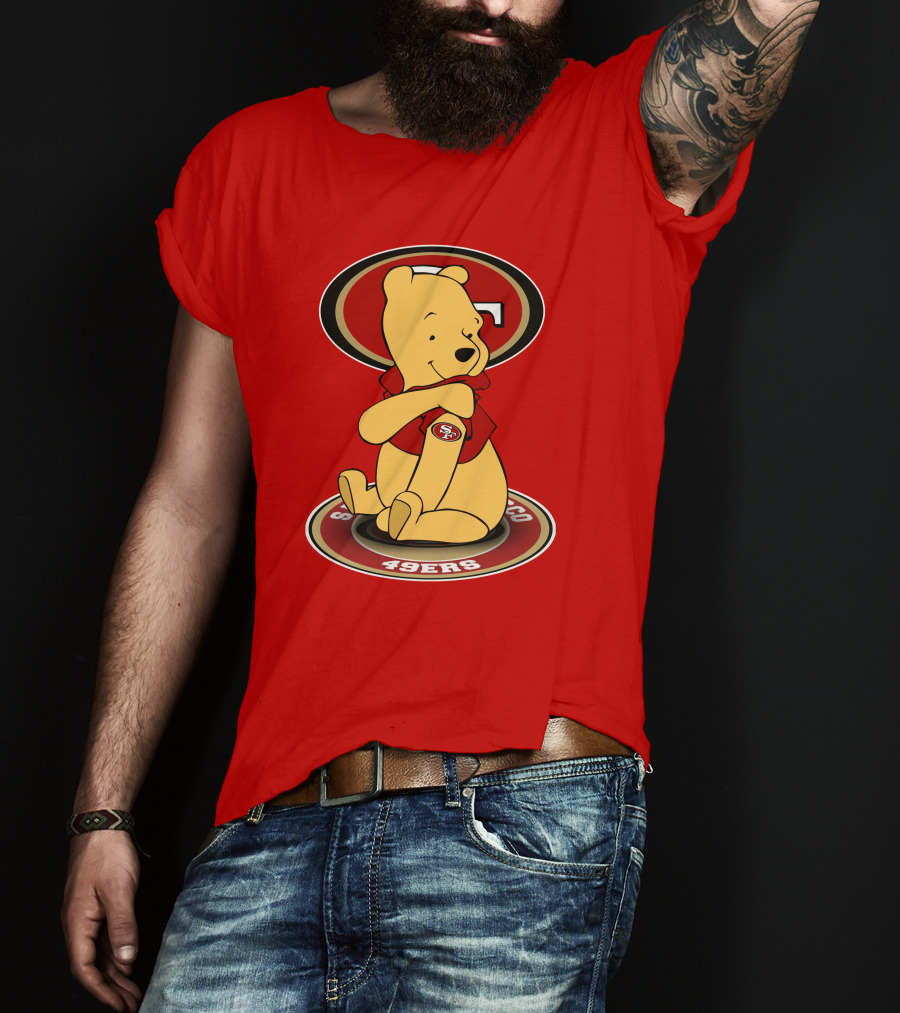 San Francisco 49ers Winnie The Pooh Logo Sitting With SF Patch T-Shirt