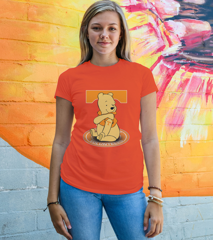 Tennessee Volunteers Winnie The Pooh Sitting With Orange T-Shirt And Big T T-Shirt
